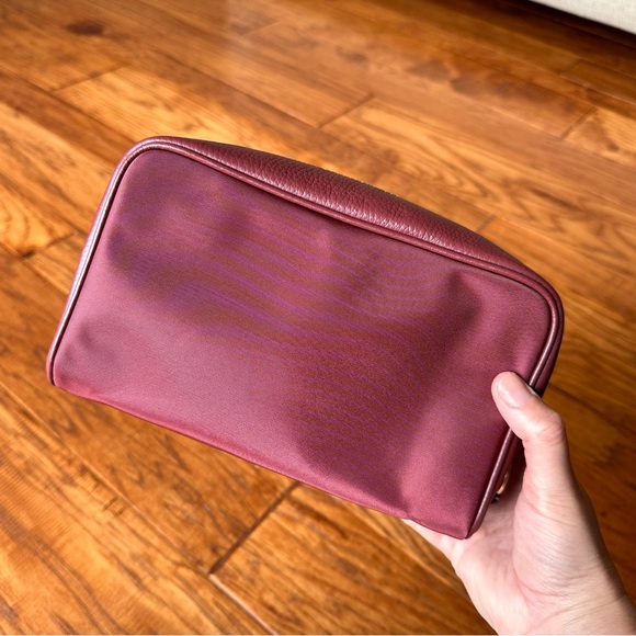 Coach Ellis Cosmetic Case Leather/Nylon Twill In Wine/Gold Color - Picture 6 of 9